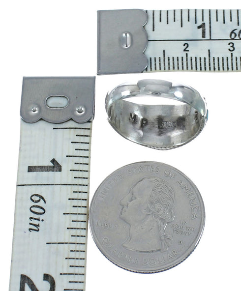 Turquoise and Coral Inlay Native American Sterling Silver Ring Size 8-1/4 NN20586